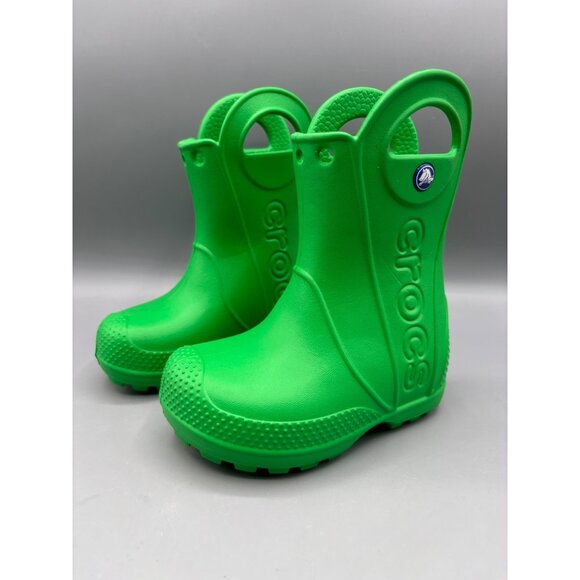 Crocs Kids Handle It Rain Boots Green C6 Waterproof - Picture 1 of 8